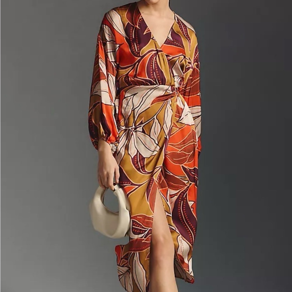 Anthropologie 70s Inspired Floral Printed Midi Dress Size Small